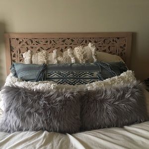 2 Grey Fur Lumbar Pillows